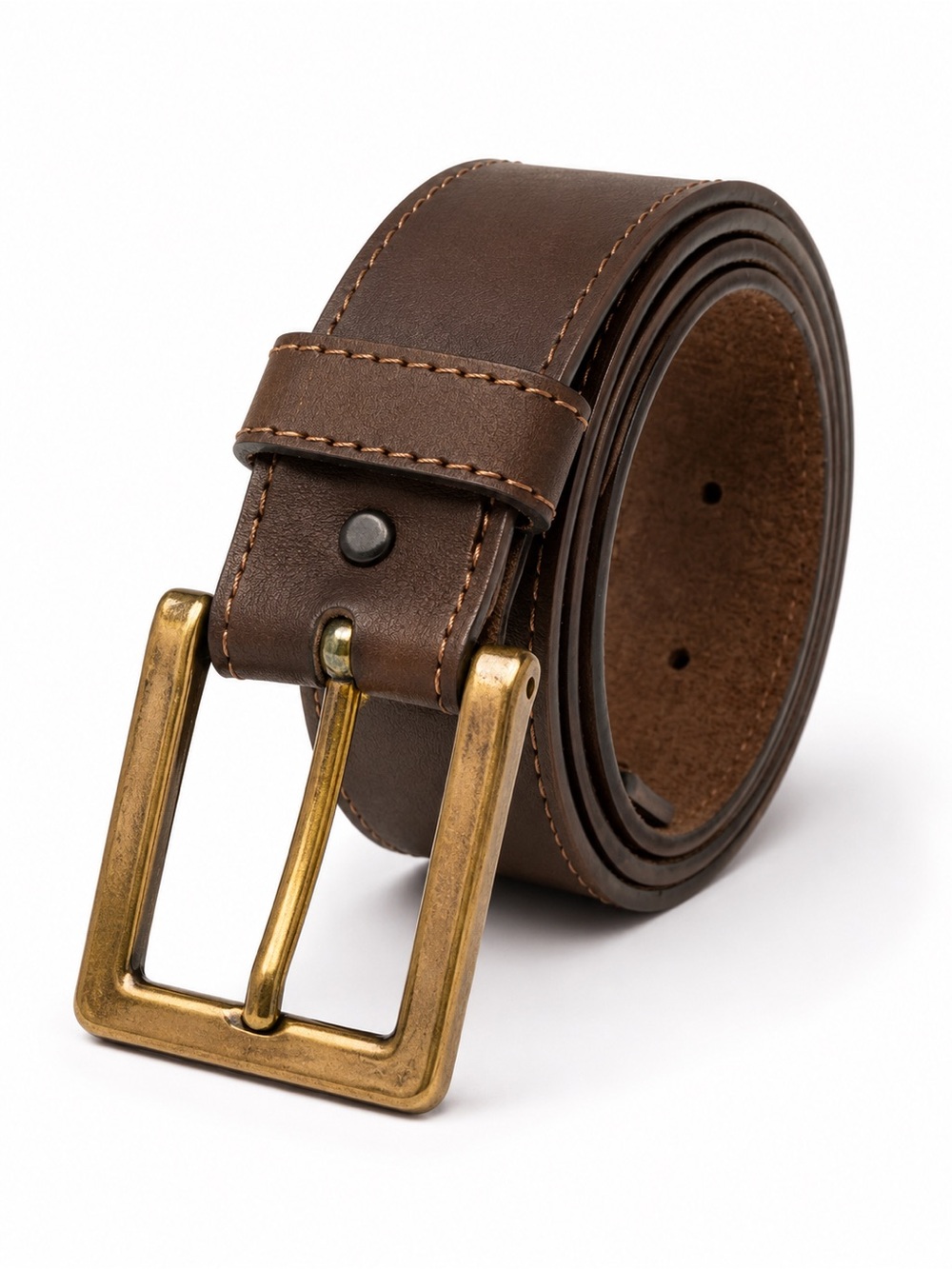 Justin Boots Brown Leather Belt with Brass-Tone Buckle